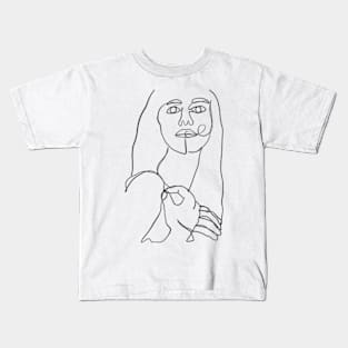 Beautiful woman minimal one line art Kids T-Shirt